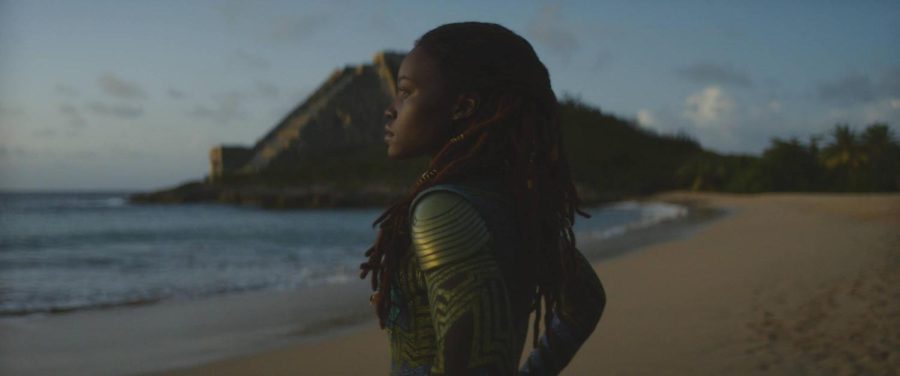 Nakia (Lupita Nyongo) standing on a beach in the Yucatan peninsula. (Marvel.com)