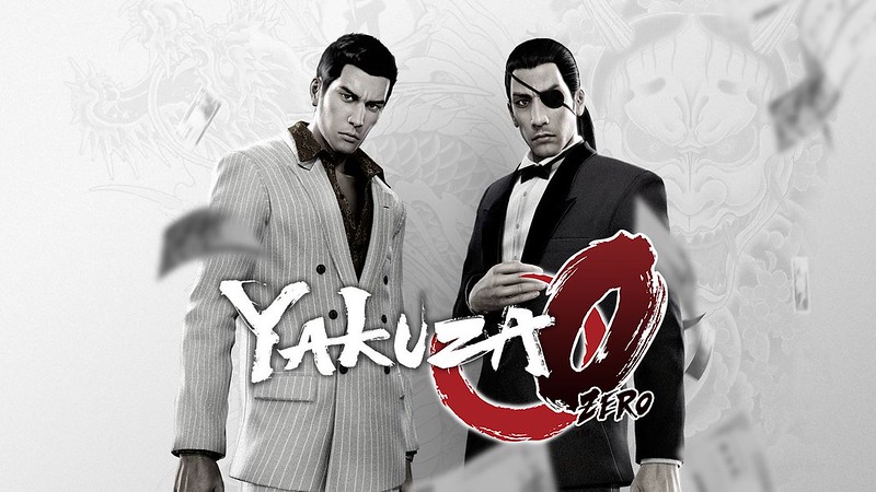 The Sega video game franchise Yakuzas sixth entry cover showing  Majima Goro right and  Kazuma Kiryu left.