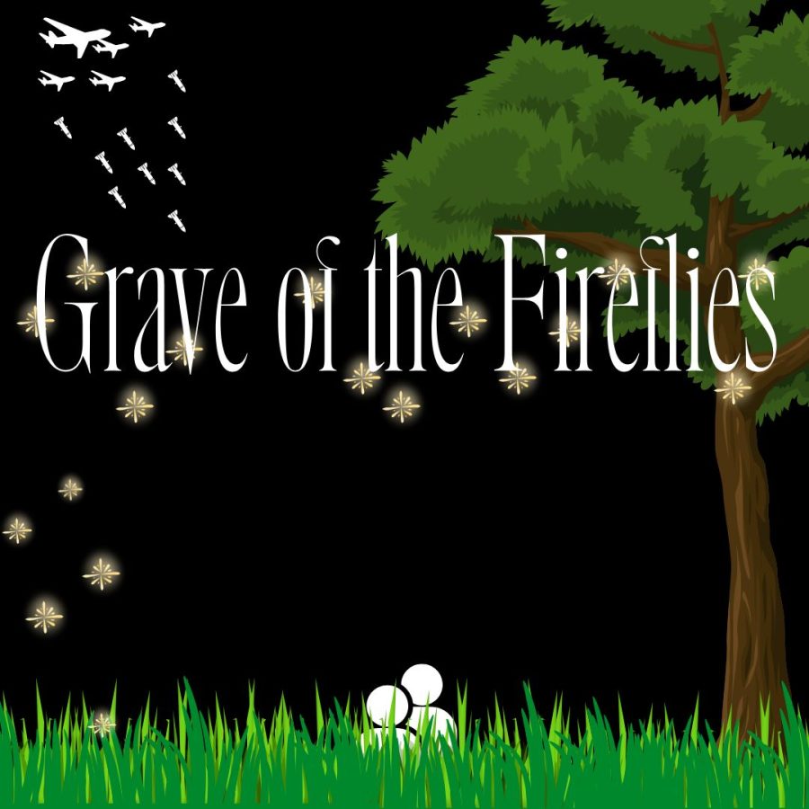 Grave of the Fireflies custom graphic depicting planes in the sky and two people standing in a field