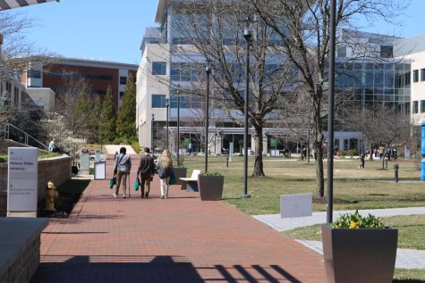 Photo of students on the HCC Quad facing the RCF building