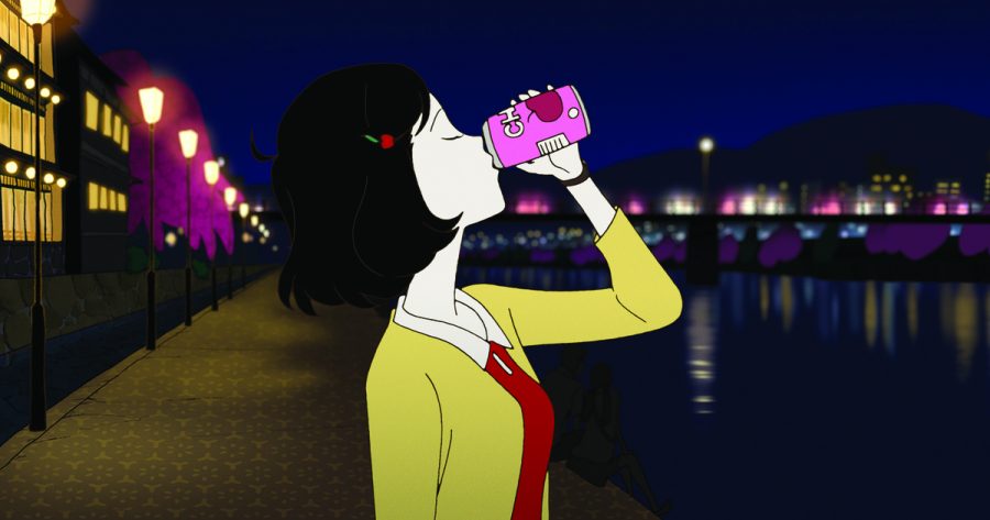 The Black-Haired Girl drinking a cherry soda in Kyoto, Japan
