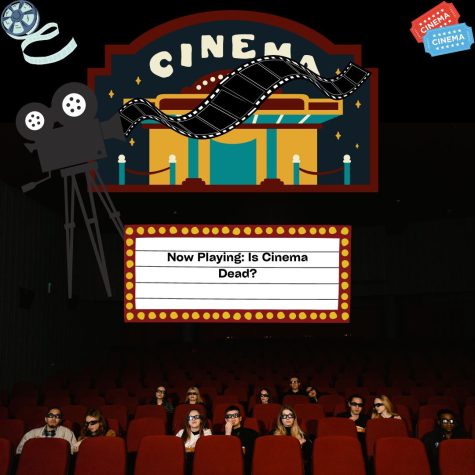 A custom digital graphic depicting people seated in a cinema