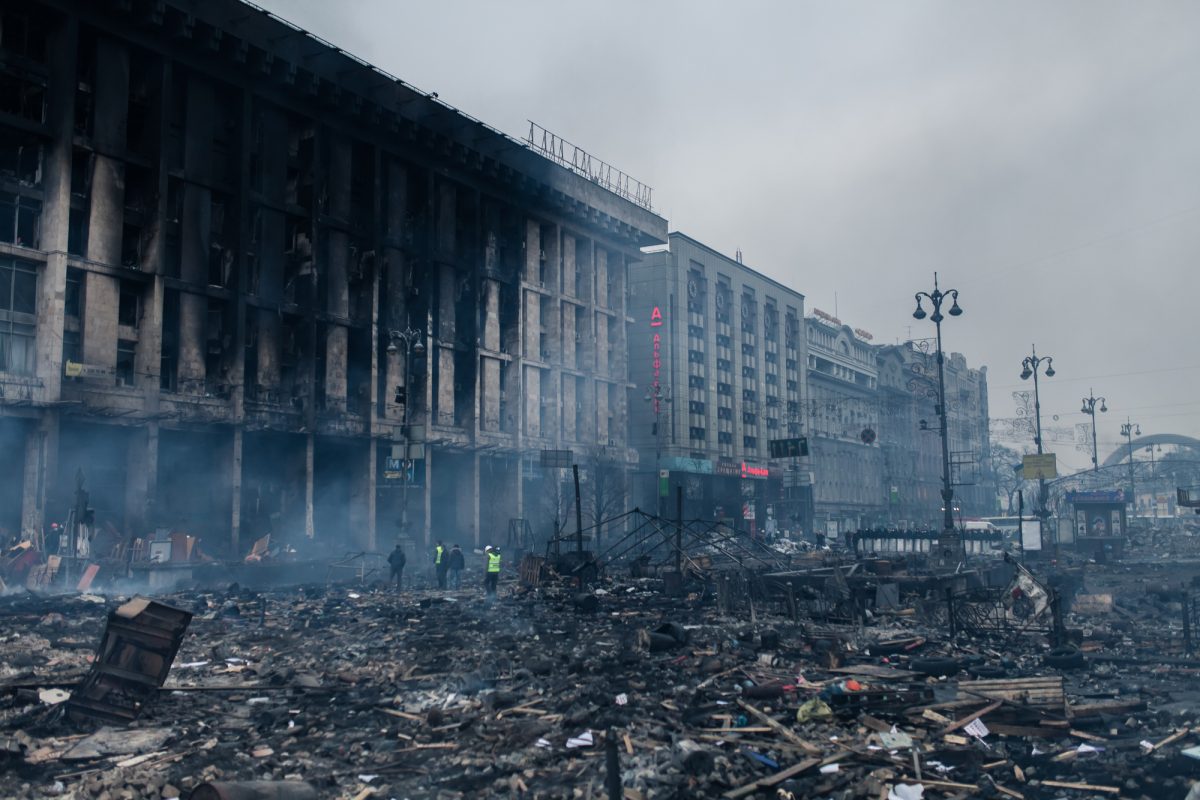 Burned Building in Kyiv, Ukraine