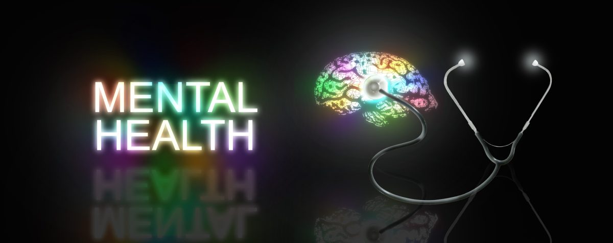 Mental Health. Bright Colorful Brain with Stethoscope. Medical and Healthcare Illustration.