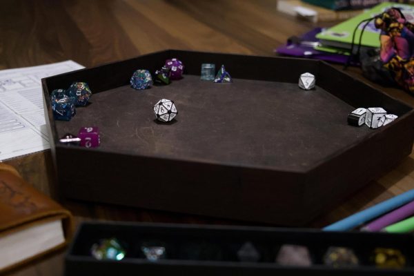 DND dice in tray.