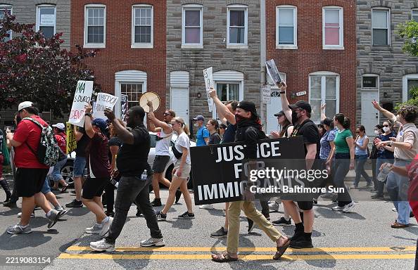 Immigrant advocacy organization CASA leads a march to denounce the targeting and detention of immigrants by ICE at retail and other locations in Baltimore City and County. (Kim Hairston/The Baltimore Sun/Tribune News Service via Getty Images)